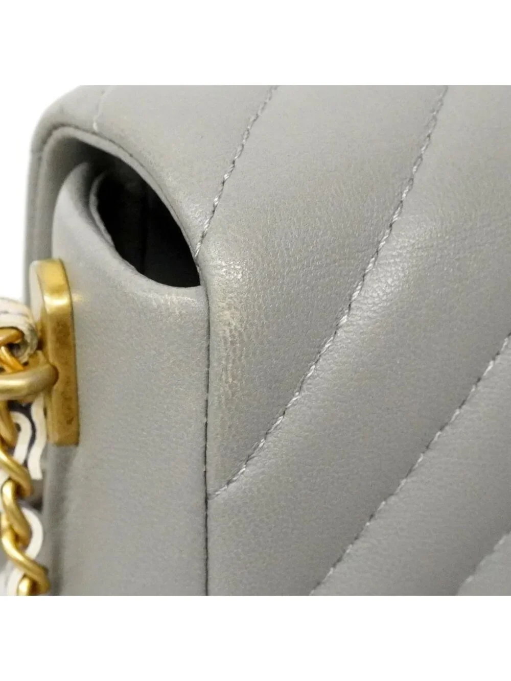 Chanel Shoulder Bag Che Blanc Lambskin Gray Gold